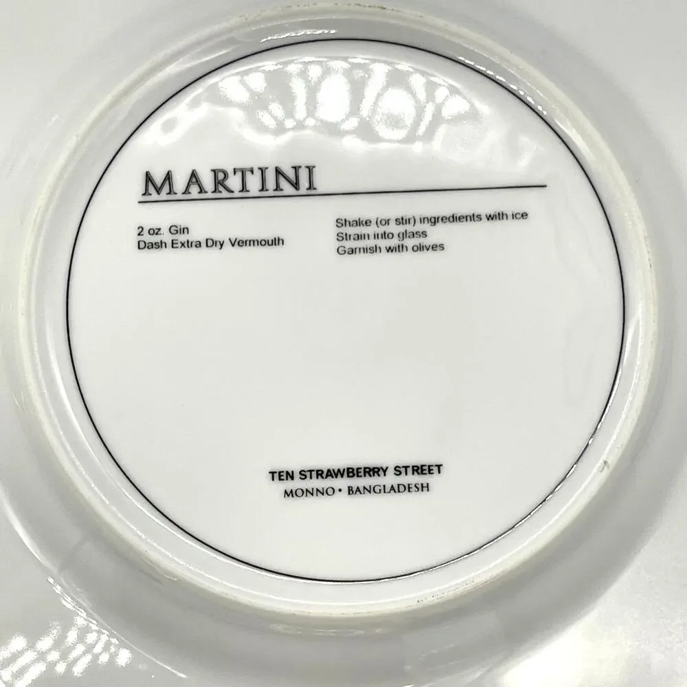 Ten Strawberry Street Set of 4 Tavern Cocktail Plates with Drink Recipes 7.75